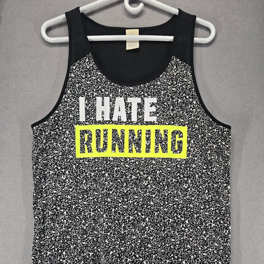 Victoria's Secret Pink "I Hate Running" Racerback Tank w/mesh, Black, Large